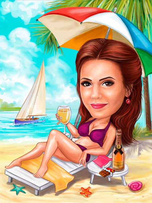 Sexy on the lounger caricature