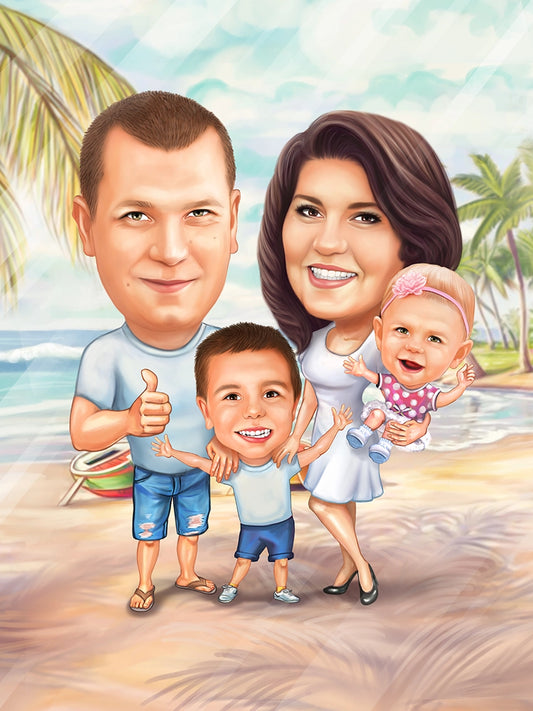 In vacation at the sea caricature