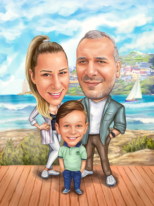 In vacation at the sea caricature