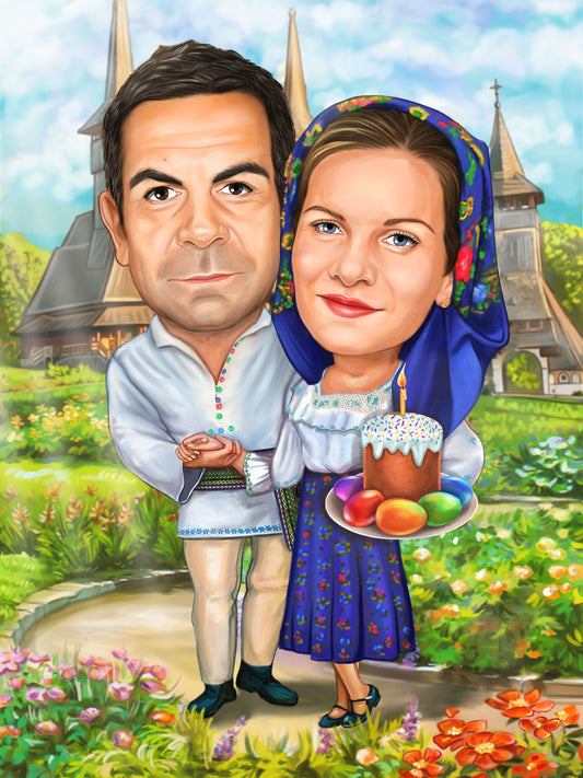 Masters couple caricature