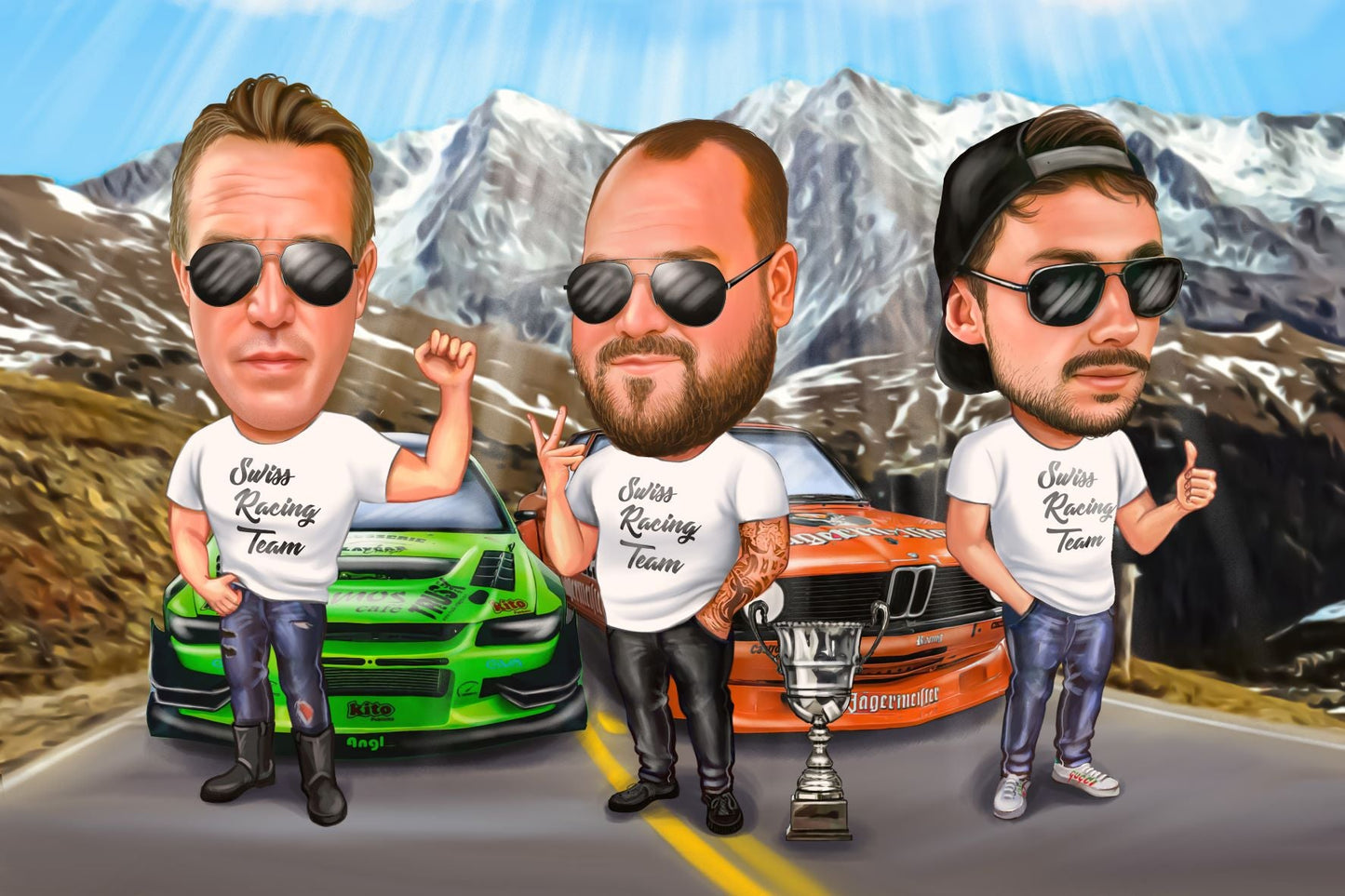 Racing team caricature