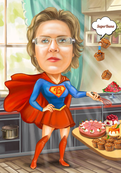 Cooking WonderWoman caricature
