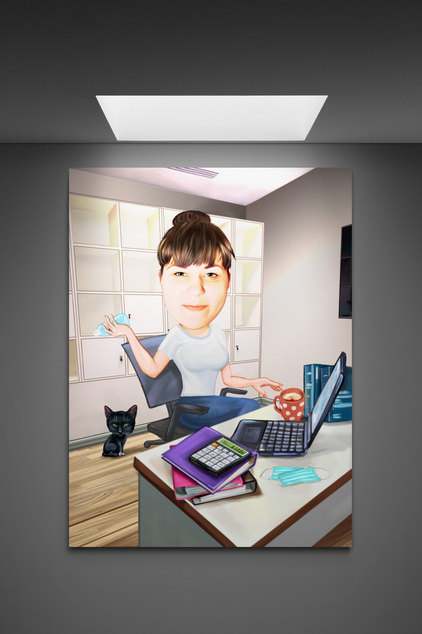 At the office from home caricature