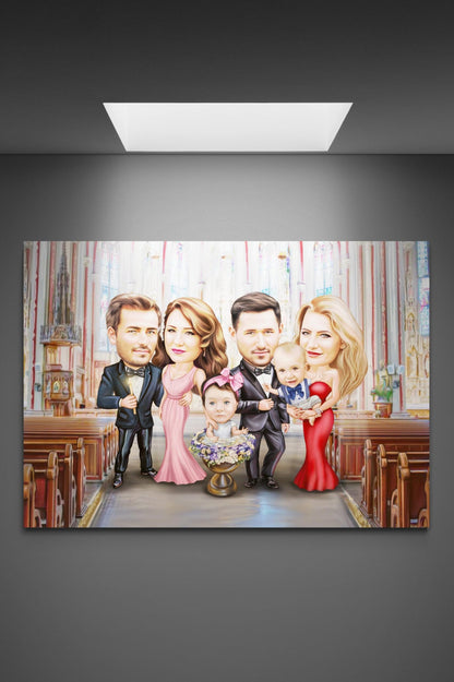 Christening parents and godparents caricature
