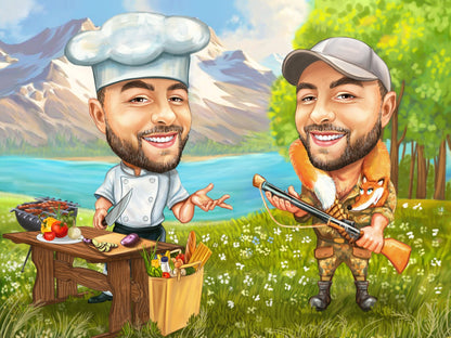 Fishing cook caricature