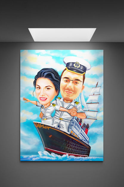 Couple on the Titanic caricature
