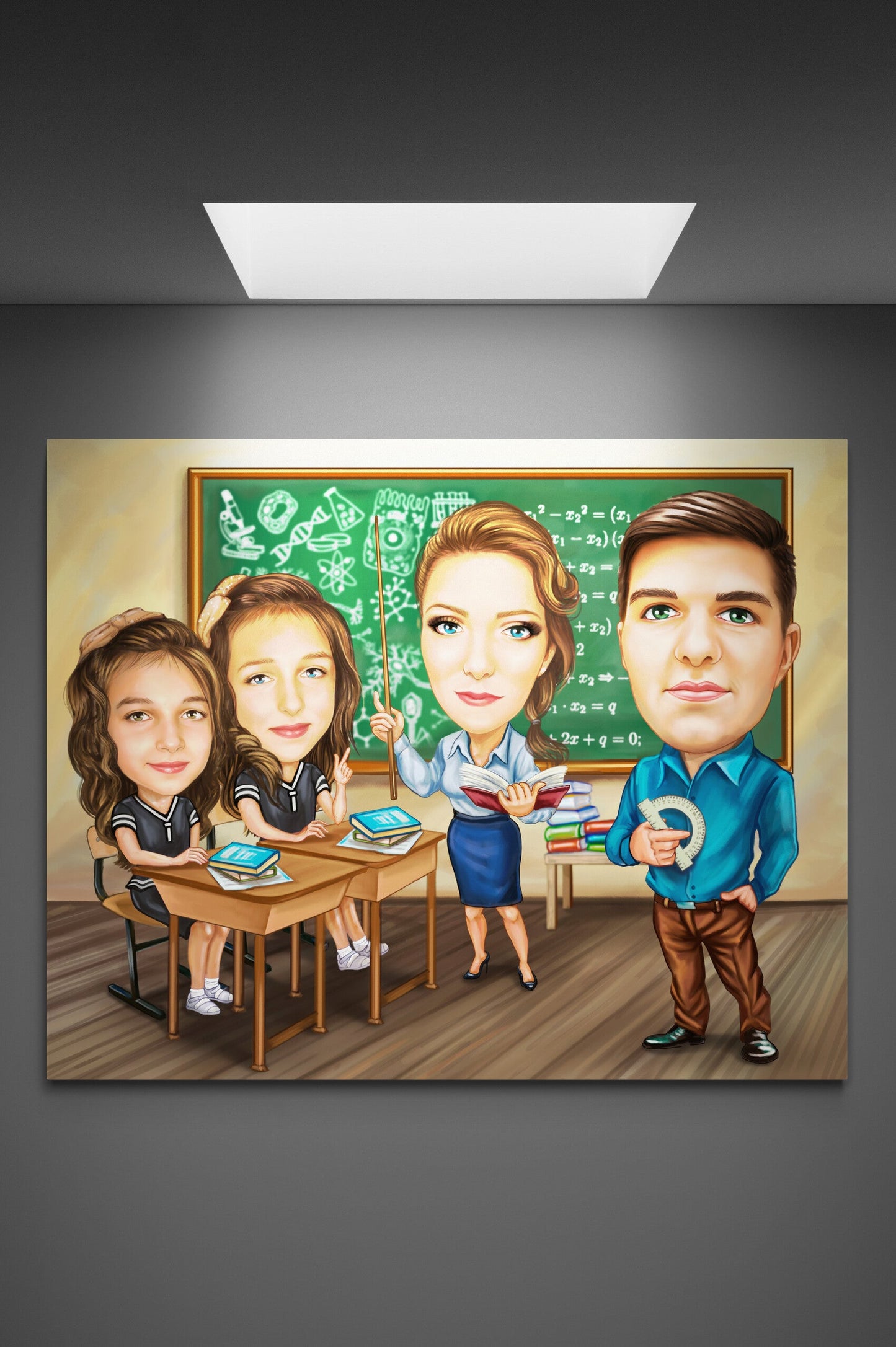Family at school caricature
