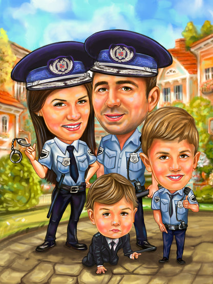 Police family caricature