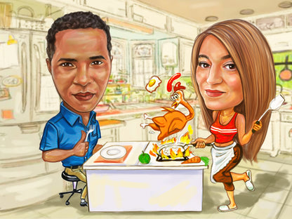 Funny in the kitchen caricature
