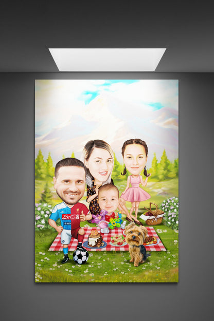 Family picnic caricature