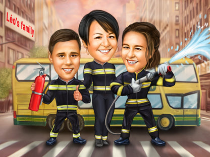 Firefighters family caricature