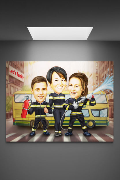 Firefighters family caricature