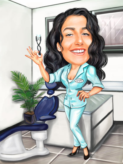 Dentist with a big smile caricature