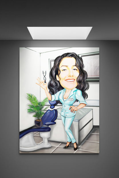 Dentist with a big smile caricature