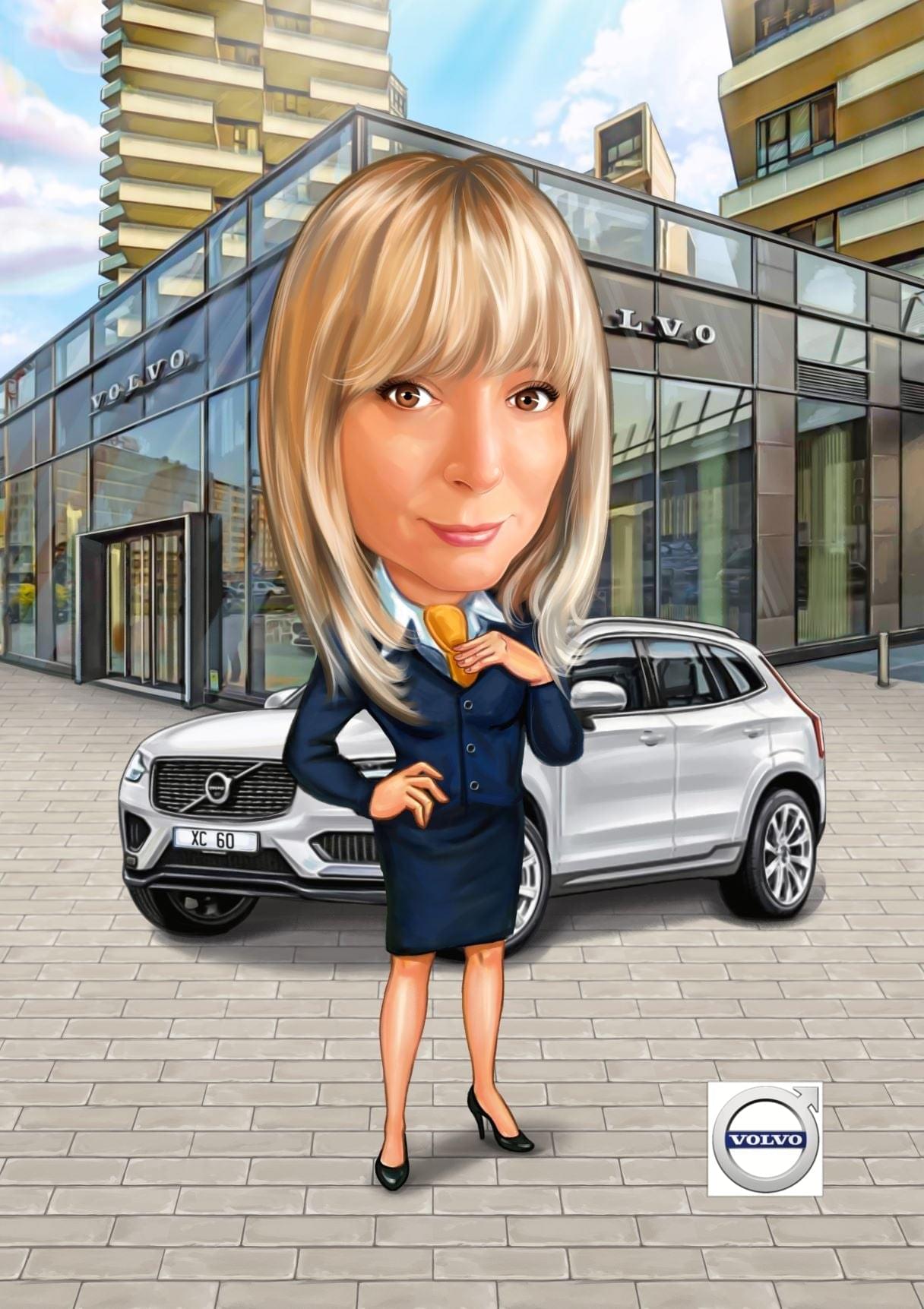 Volvo sales agent caricature